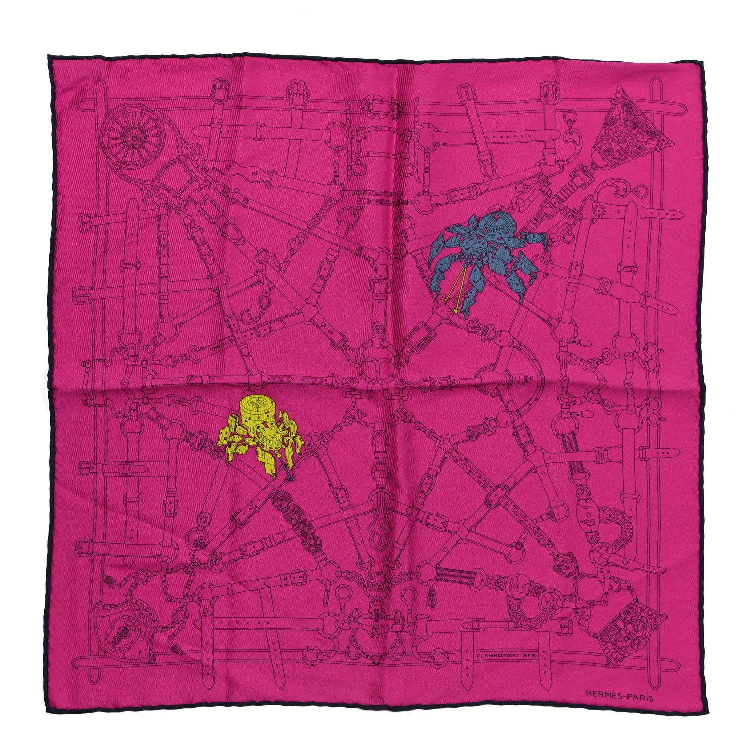 Hermes Silk Flamboyant Web Scarf 45 Rose Indien Marine 1 of 6