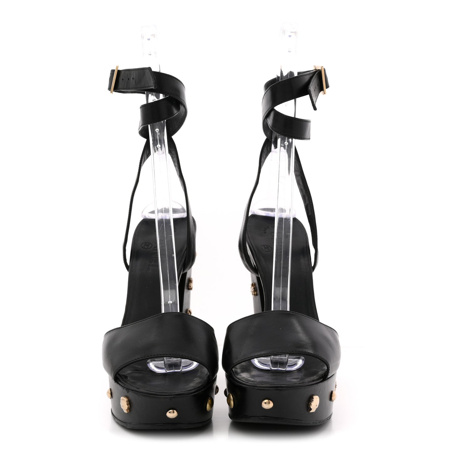 Calfskin Studded Platform Pumps 40.5 Black