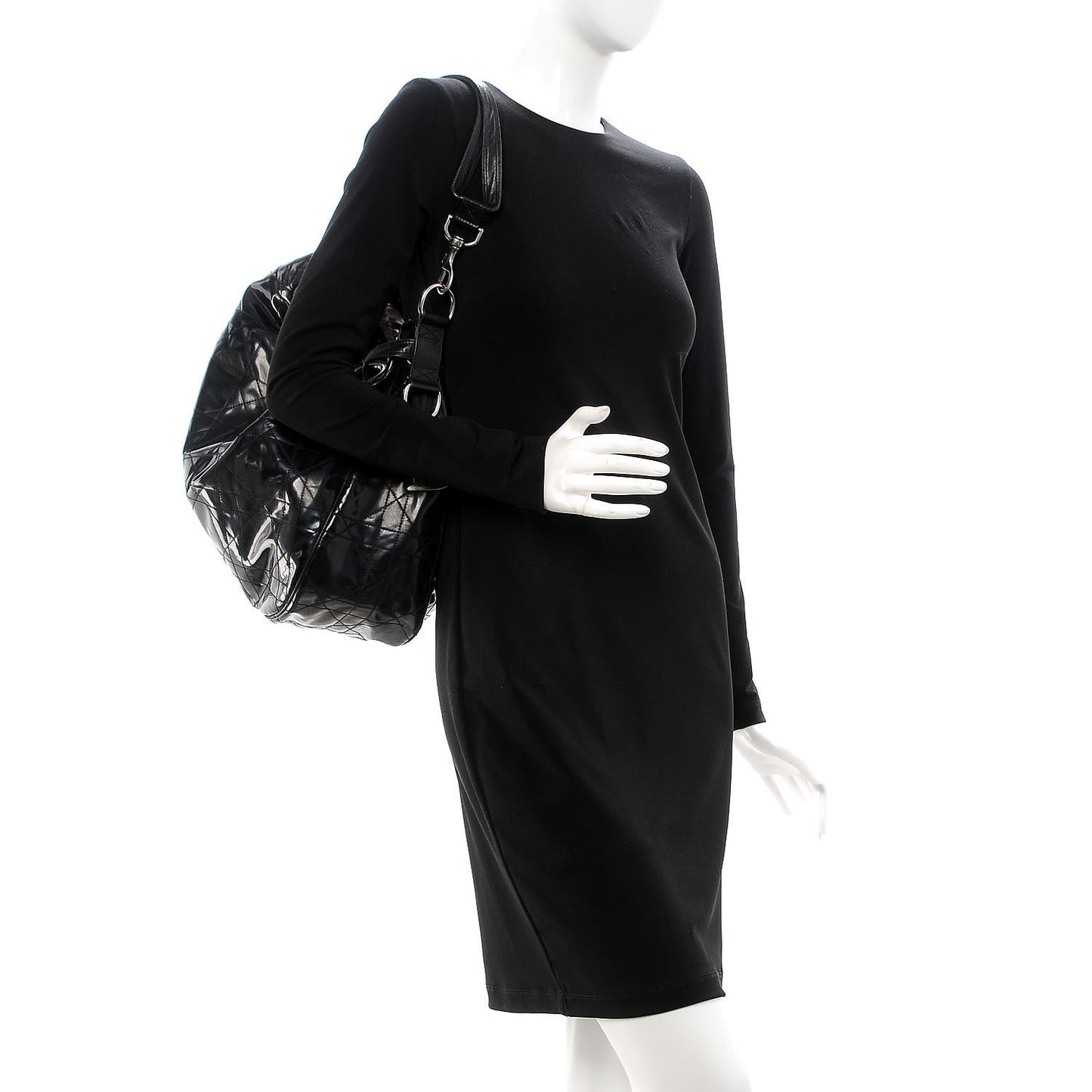 Vinyl Cannage Drawstring Tote Black