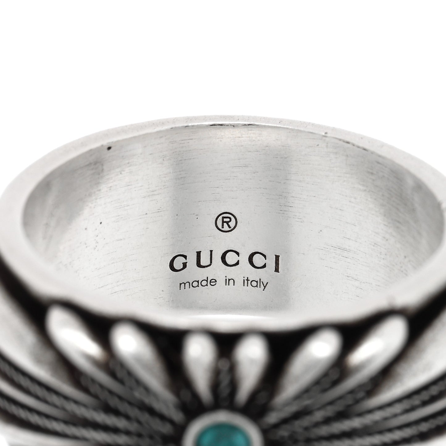 Sterling Silver Resin Interlocking GG Flower Ring 56 7.75 Turquoise