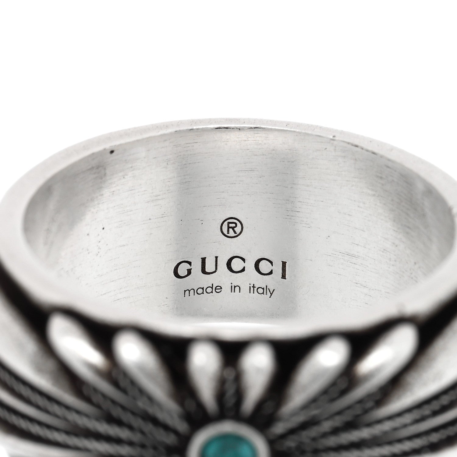 Gucci Sterling Silver Resin Interlocking GG Flower Ring 56 7.75 Turquoise 4 of 5