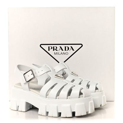 Prada Foam Rubber Triangle Logo Monolith 55mm Cage Sandals 35 White 10 of 10