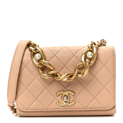 Chanel Calfskin Quilted Pearl Jewel Chain Flap Beige 1 of 11