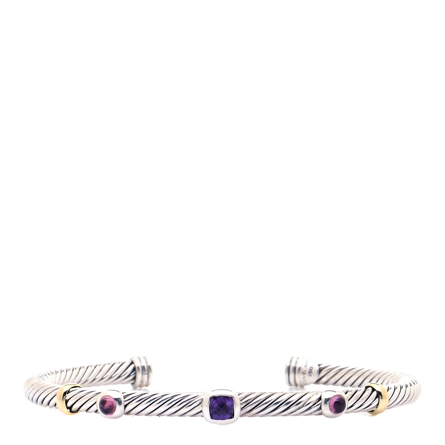 Sterling Silver 18K Yellow Gold Amethyst Pink Tourmaline 4mm Renaissance Bracelet