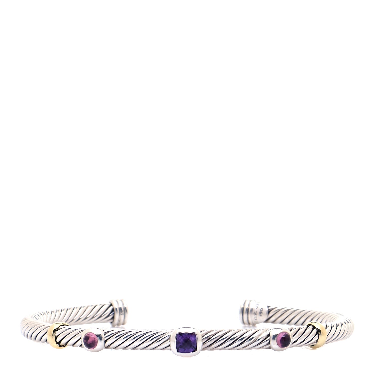 David Yurman Sterling Silver 18K Yellow Gold Amethyst Pink Tourmaline 4mm Renaissance Bracelet 1 of 6
