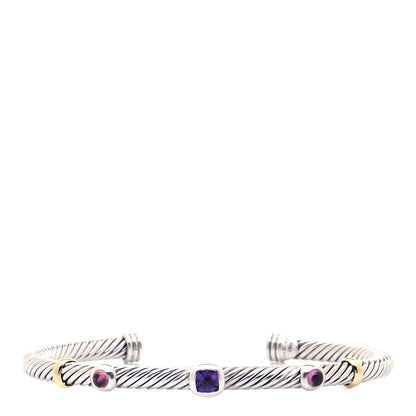 David Yurman Sterling Silver 18K Yellow Gold Amethyst Pink Tourmaline 4mm Renaissance Bracelet 1 of 6