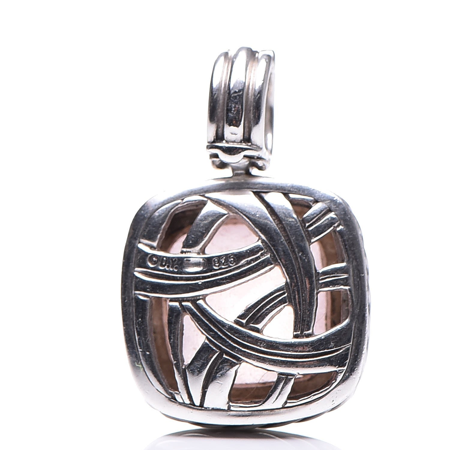 David Yurman Sterling Silver Pave Diamond Rose Quartz 14mm Albion Enhancer Pendant 3 of 7