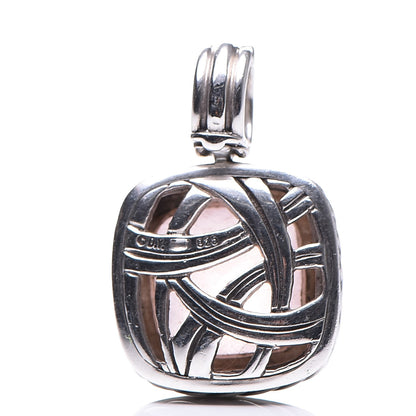 David Yurman Sterling Silver Pave Diamond Rose Quartz 14mm Albion Enhancer Pendant 3 of 7