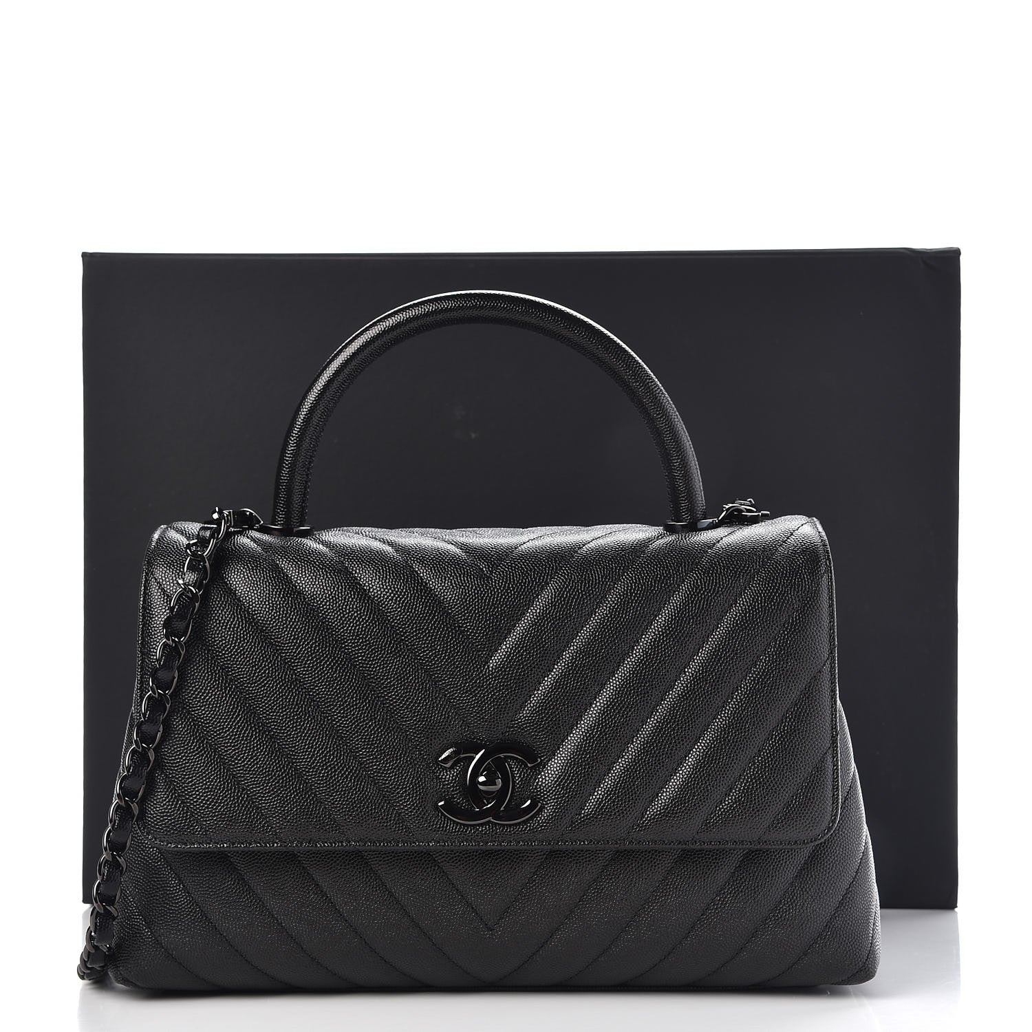 Chanel Caviar Chevron Quilted Small Coco Handle Flap So Black 9 of 9