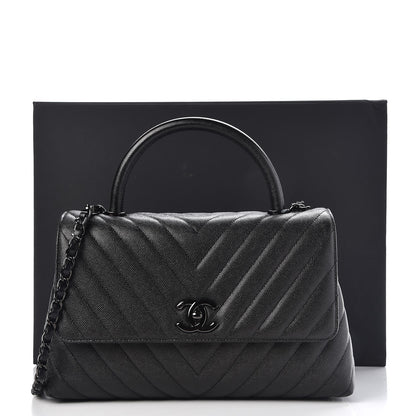 Chanel Caviar Chevron Quilted Small Coco Handle Flap So Black 9 of 9
