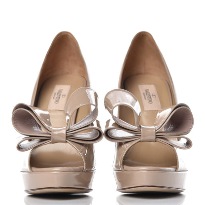 Valentino Garavani Patent Couture Bow Peep Toe 30/125mm Platform Pumps 38 Poudre 2 of 10
