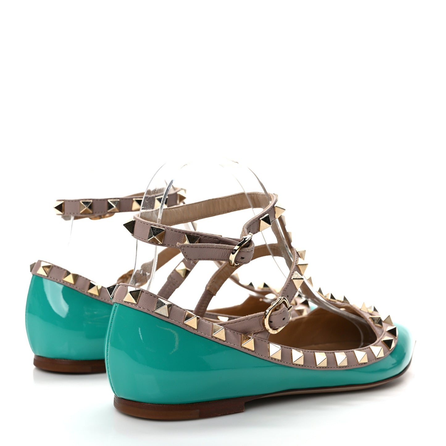 Patent Nappa Rockstud Cage Ballerina Flats 36.5 Opaline Green Poudre