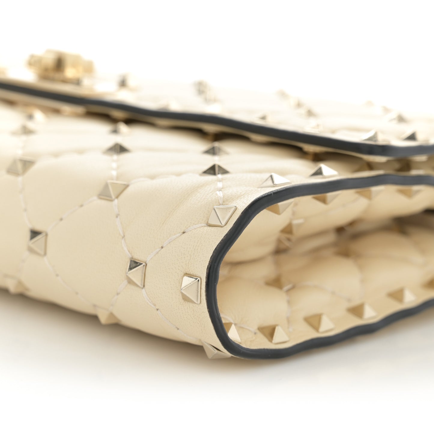 Lambskin Rockstud Spike Wallet on Chain Light Ivory
