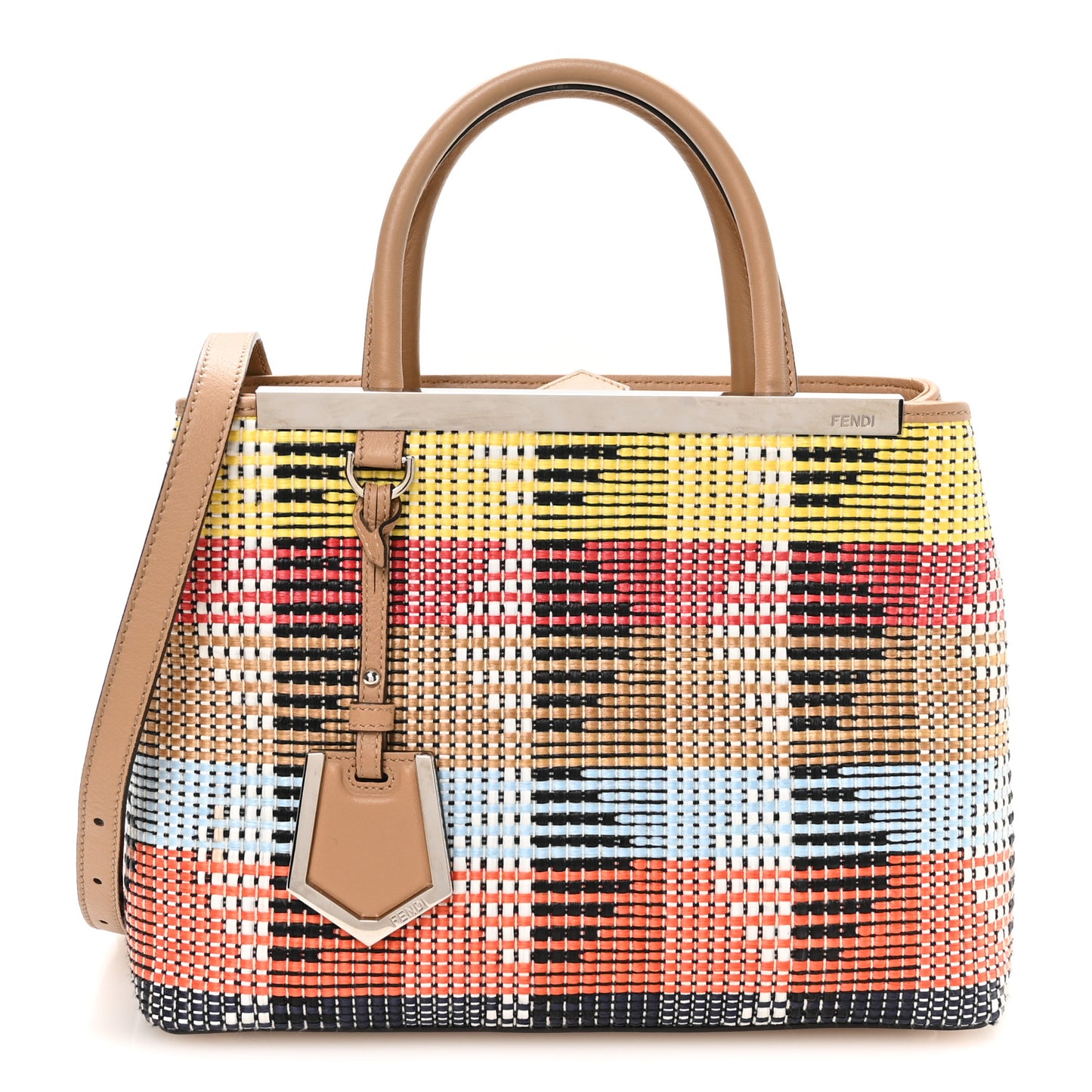 Woven Raffia Vitello Printed Petite 2Jours Tote Multicolor