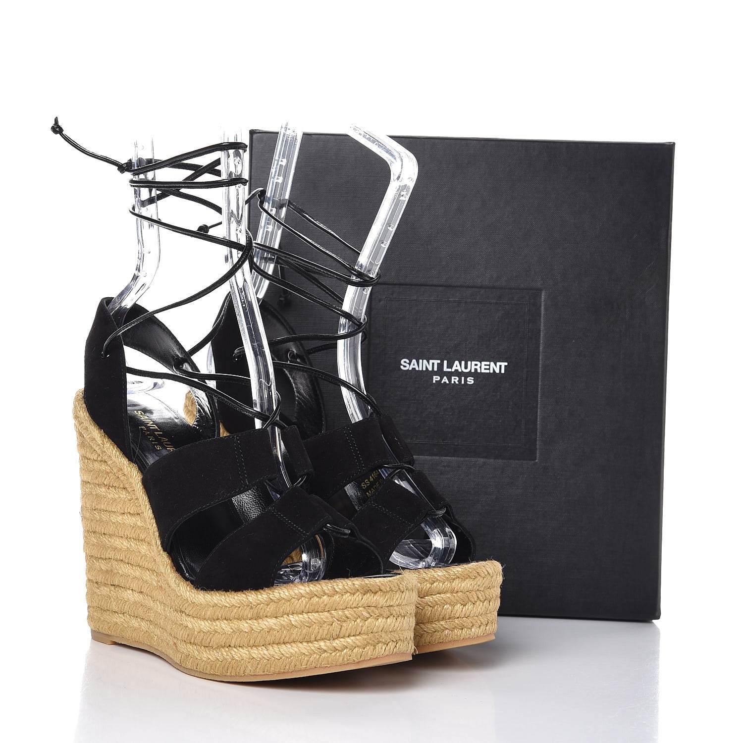 Saint Laurent Suede Espadrille Lace-Up Wedges 38.5 Black 8 of 8