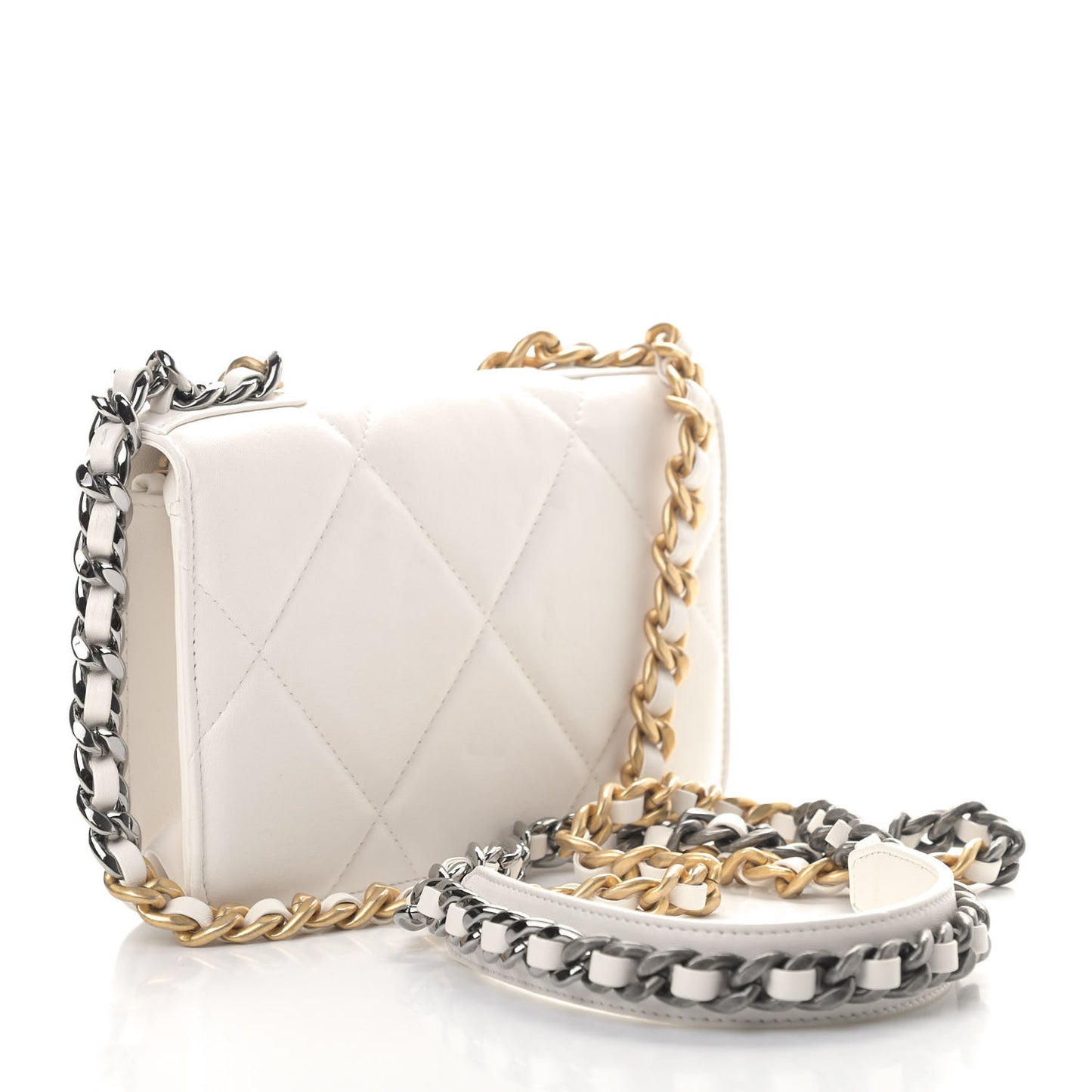 Goatskin Quilted Chanel 19 Wallet On Chain WOC White