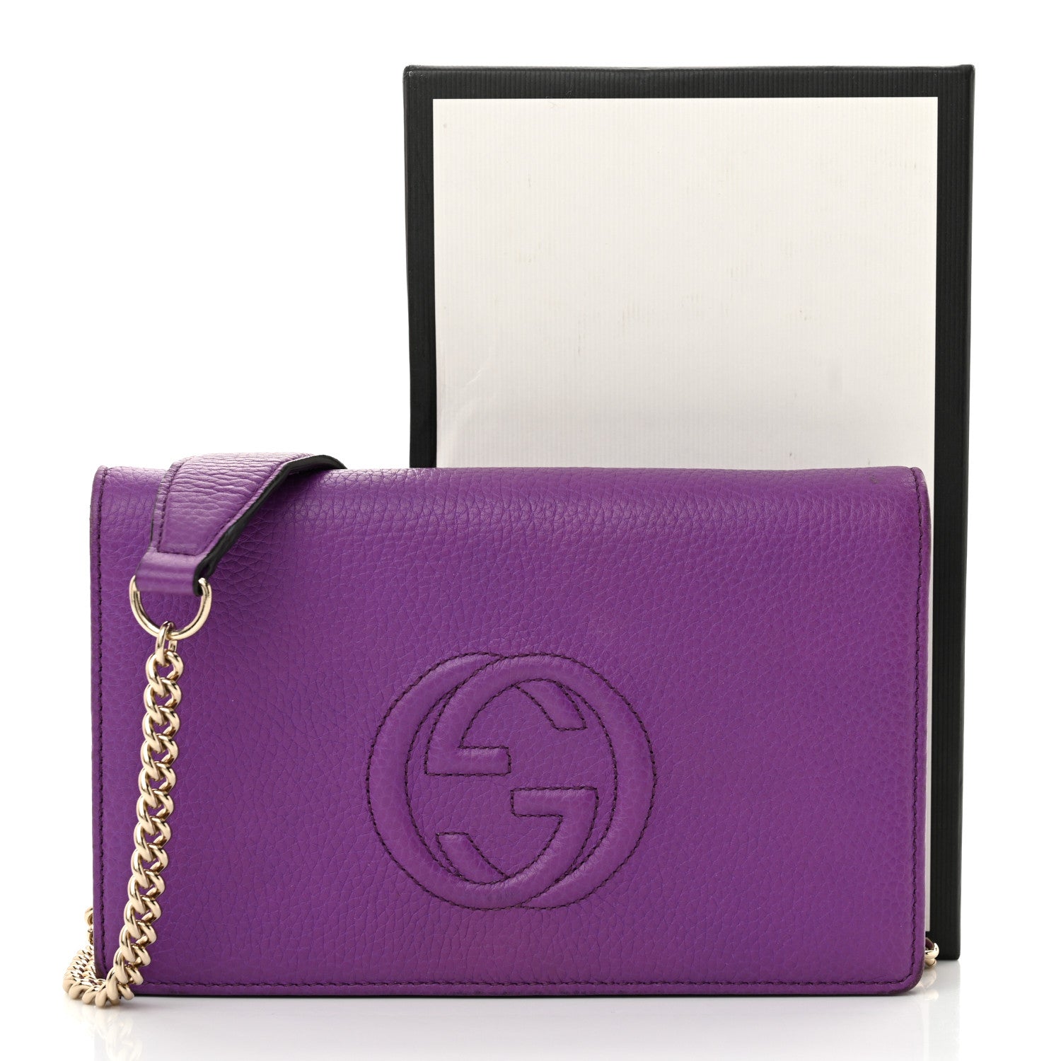 Gucci Pebbled Calfskin Soho Wallet On Chain Shine Purple 13 of 13