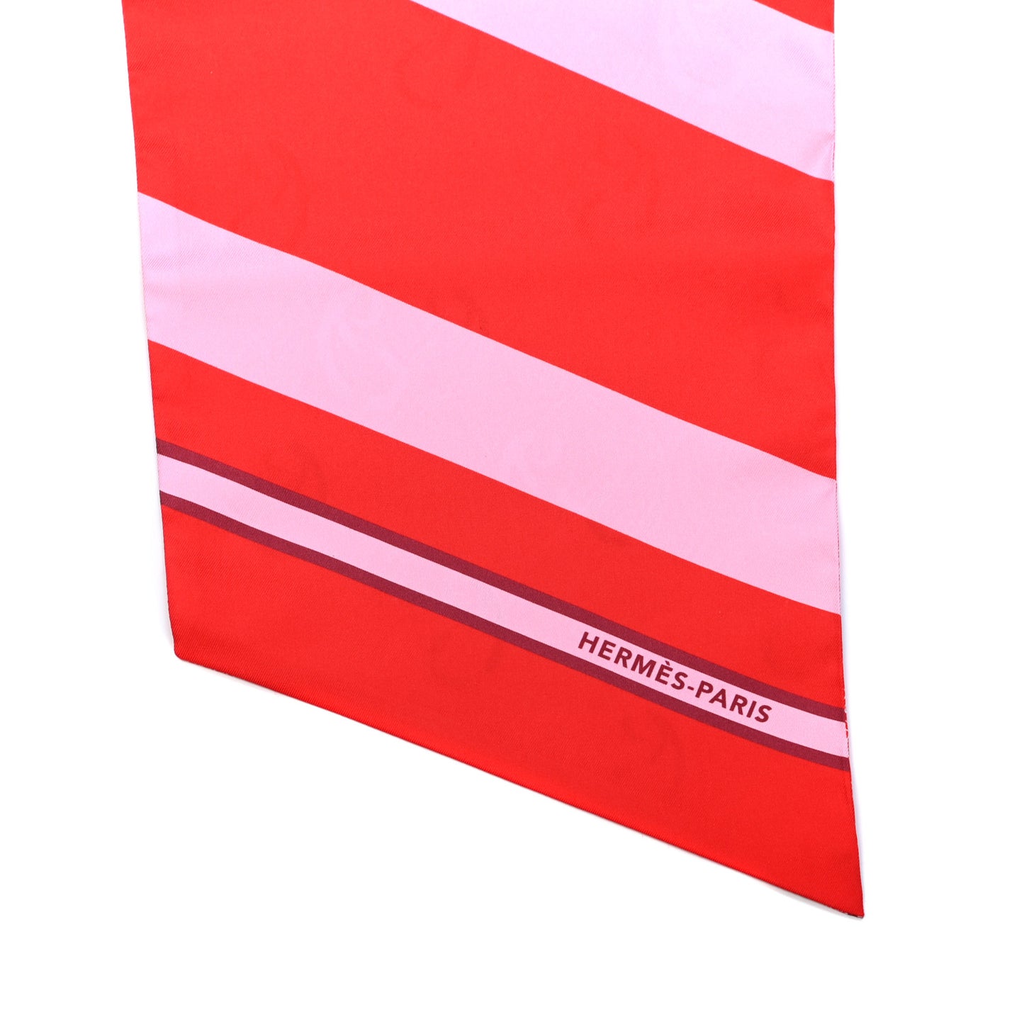 Silk Cachemire Et Rayure Maxi Twilly Cut Rouge Rose Bordeaux
