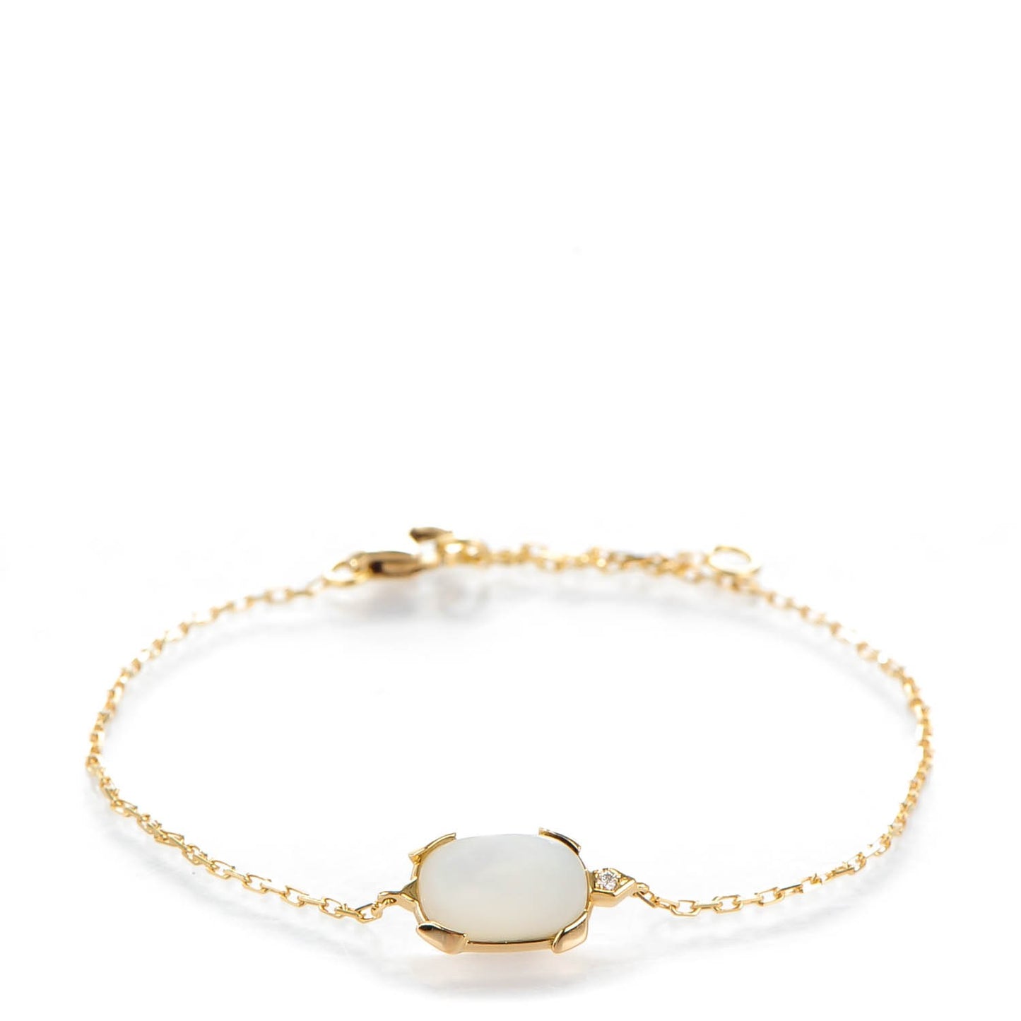 18K Yellow Gold Mother Of Pearl Diamond Tortue Charm Bracelet