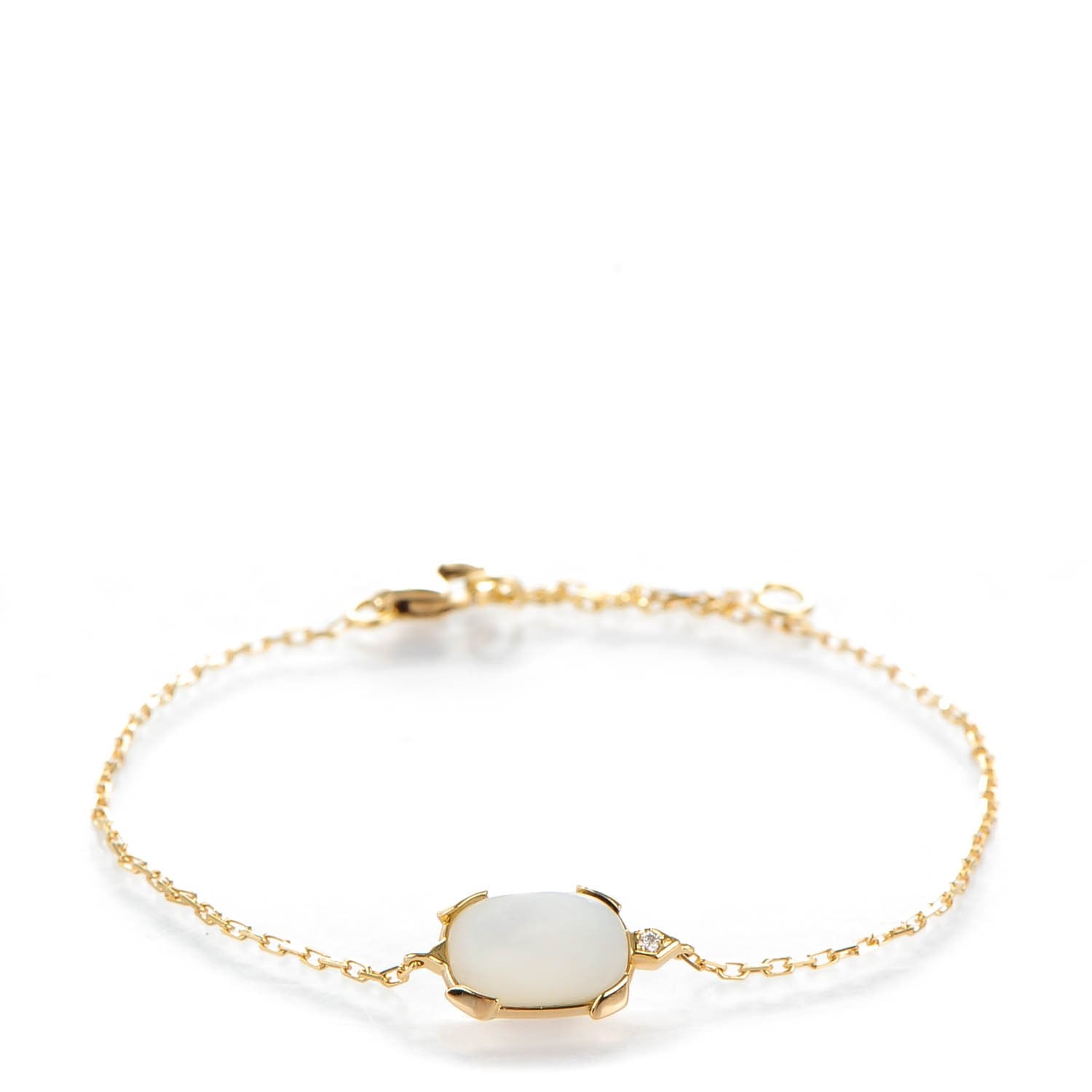 Cartier 18K Yellow Gold Mother Of Pearl Diamond Tortue Charm Bracelet 1 of 5