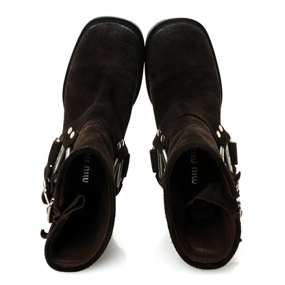 Miu Miu Suede Harness Engineer Boots 38.5 Brown 5 of 10