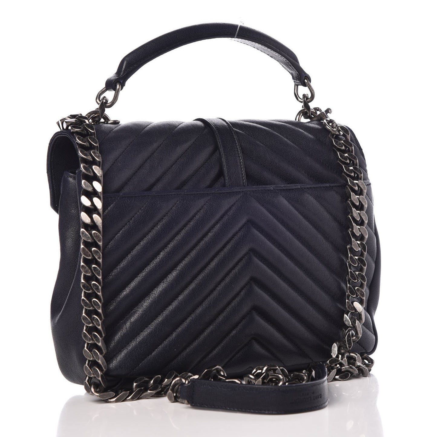 Sheepskin Matelasse Chevron Monogram Medium College Bag Deep Marine