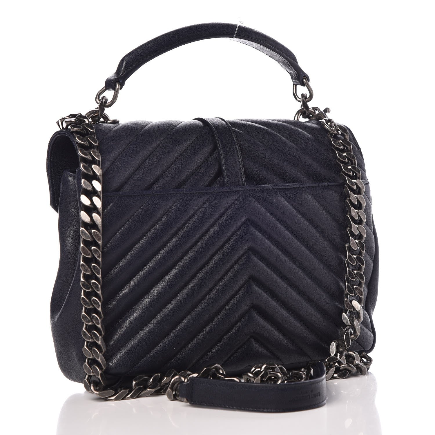 Saint Laurent Sheepskin Matelasse Chevron Monogram Medium College Bag Deep Marine 2 of 27