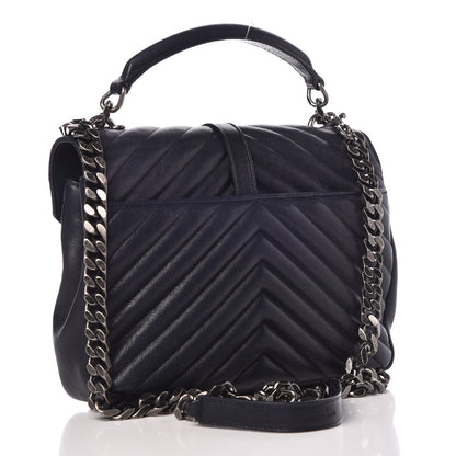 Saint Laurent Sheepskin Matelasse Chevron Monogram Medium College Bag Deep Marine 2 of 27