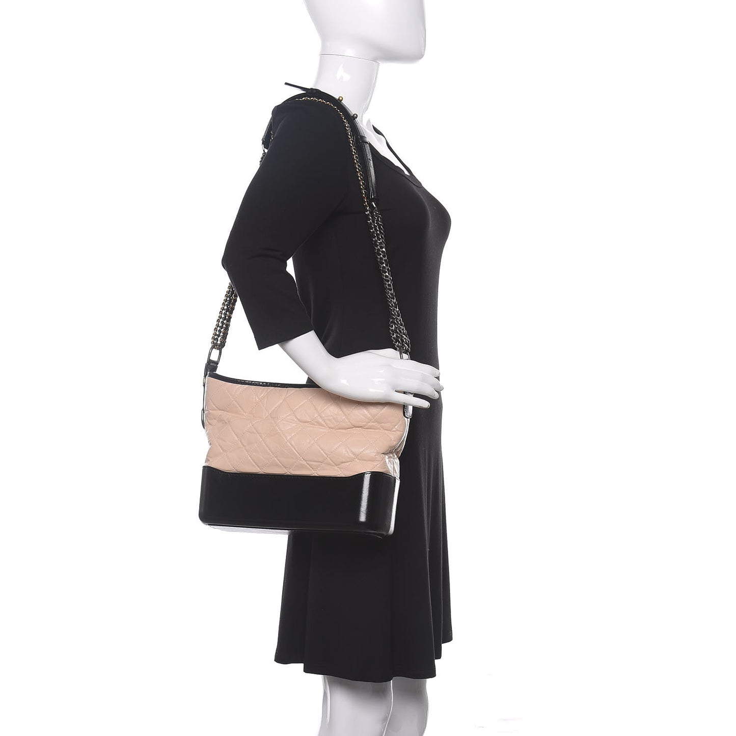 Aged Calfskin Quilted Medium Gabrielle Hobo Beige Black