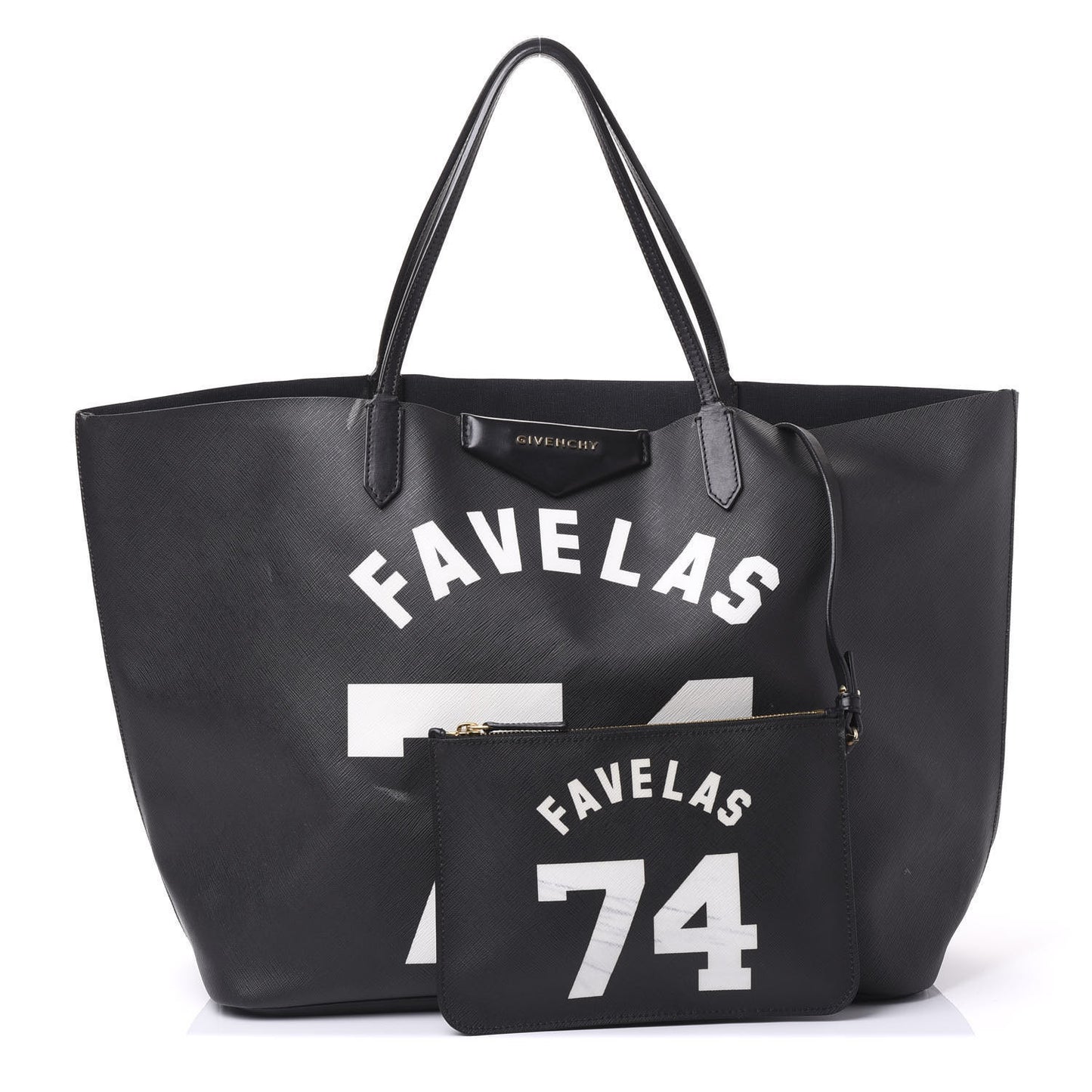 Textured Coated Canvas Favelas Large Antigona Tote Black