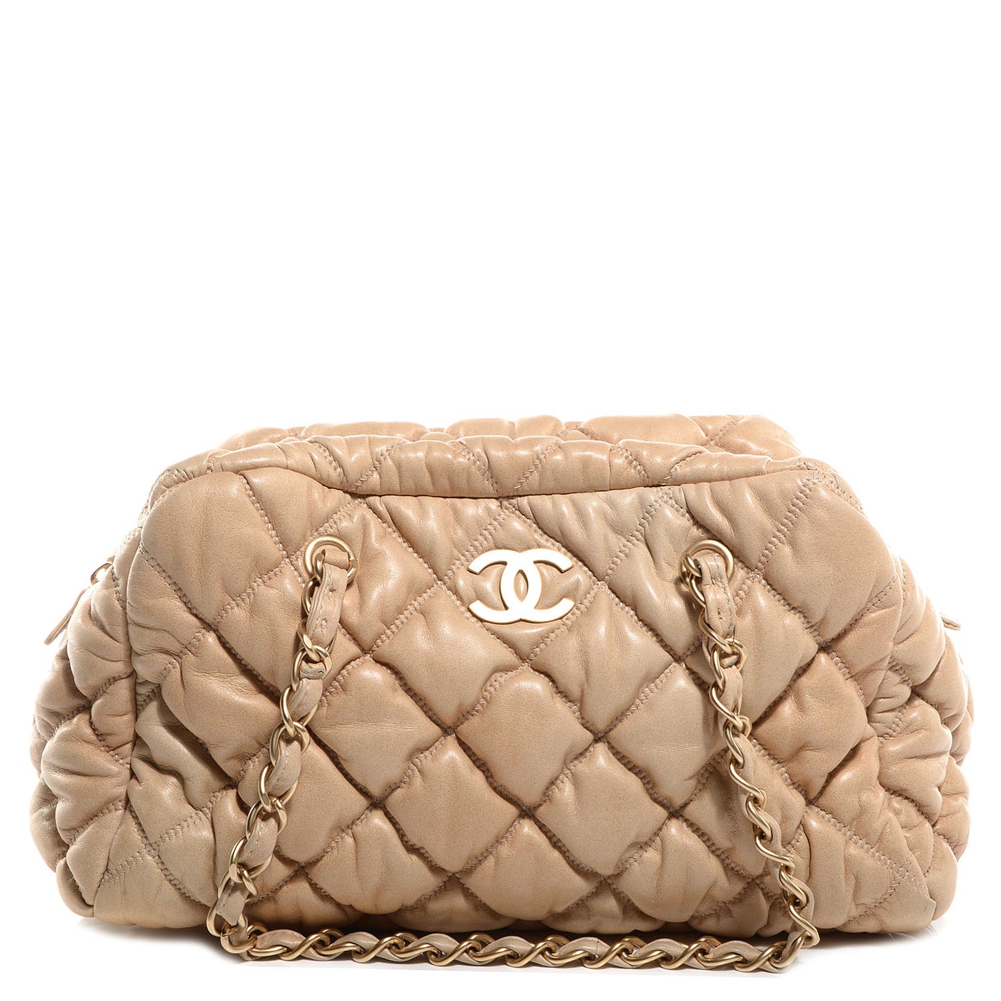 Lambskin Bubble Quilt Bowler Beige