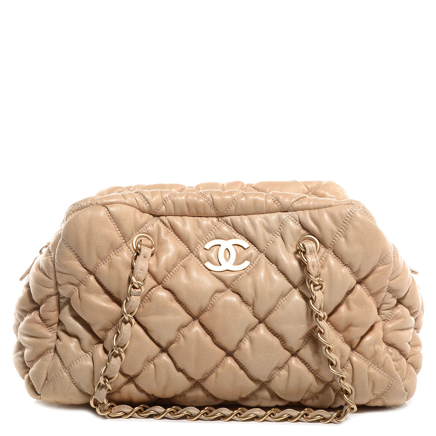 Chanel Lambskin Bubble Quilt Bowler Beige 1 of 10