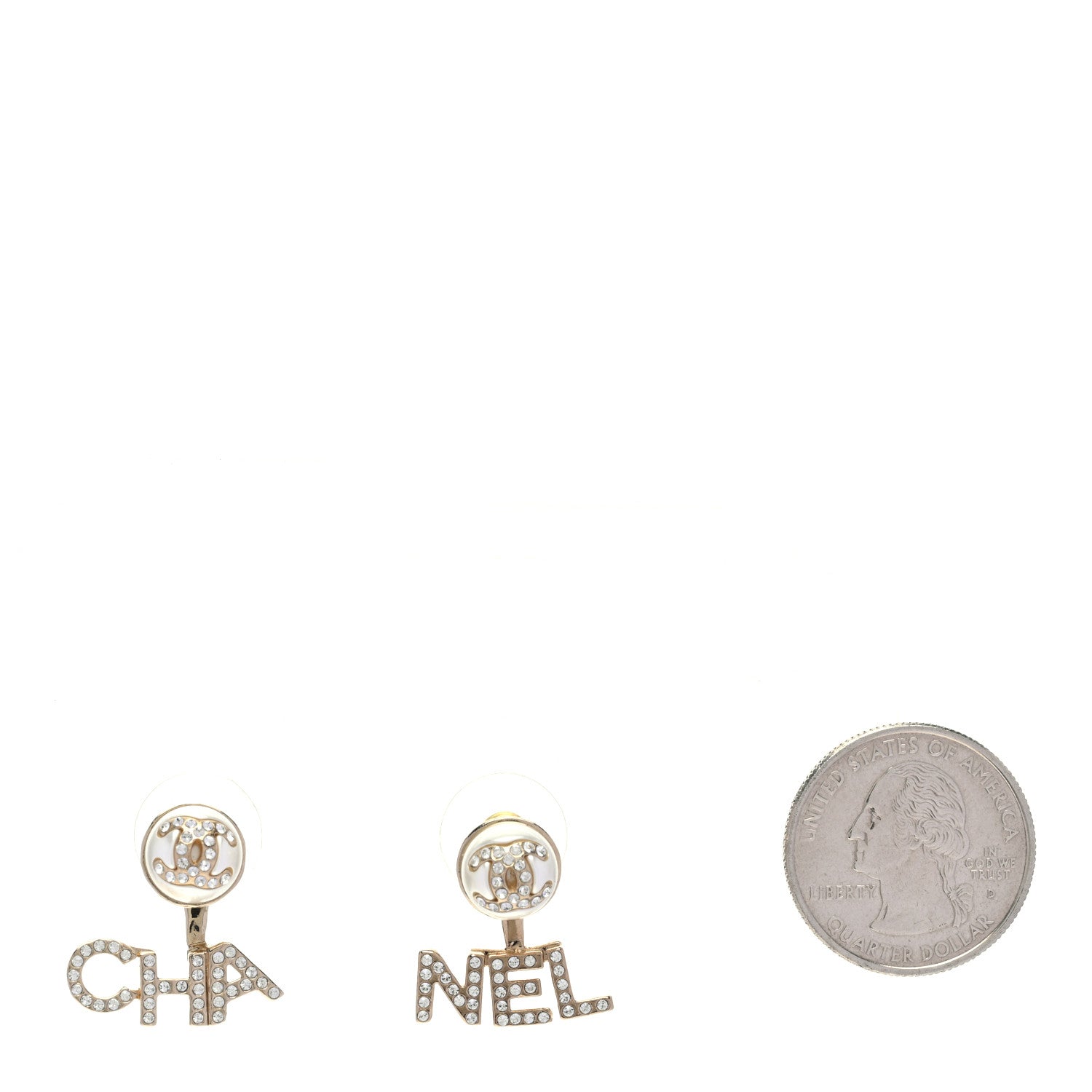Chanel Pearl Crystal Logo Earrings Gold Pearly White 2 of 5