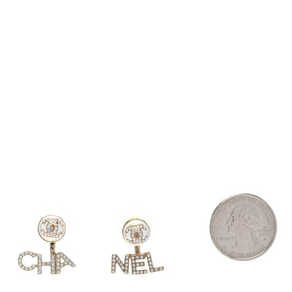 Chanel Pearl Crystal Logo Earrings Gold Pearly White 2 of 5