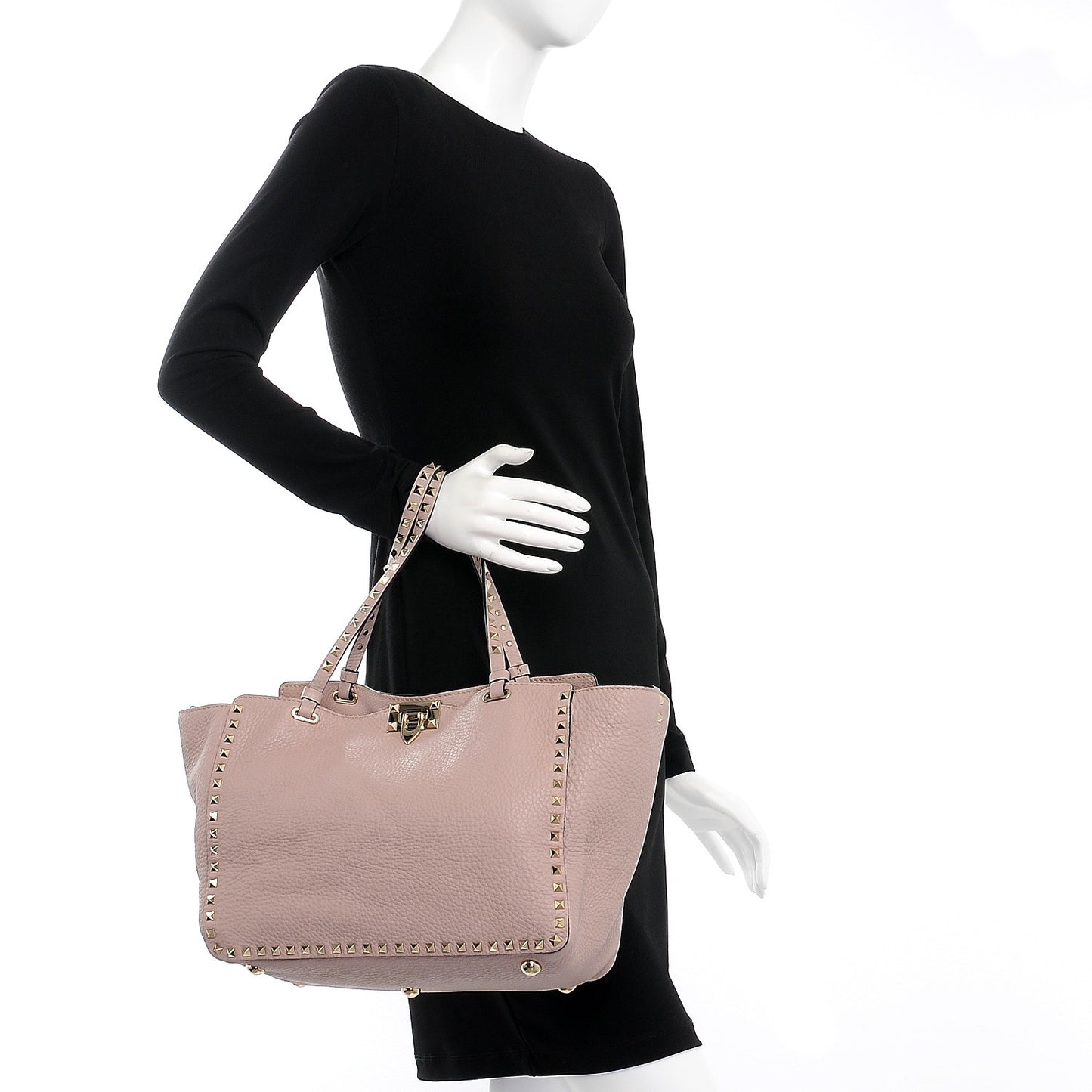 Pebbled Calfskin Medium Rockstud Tote Water Rose