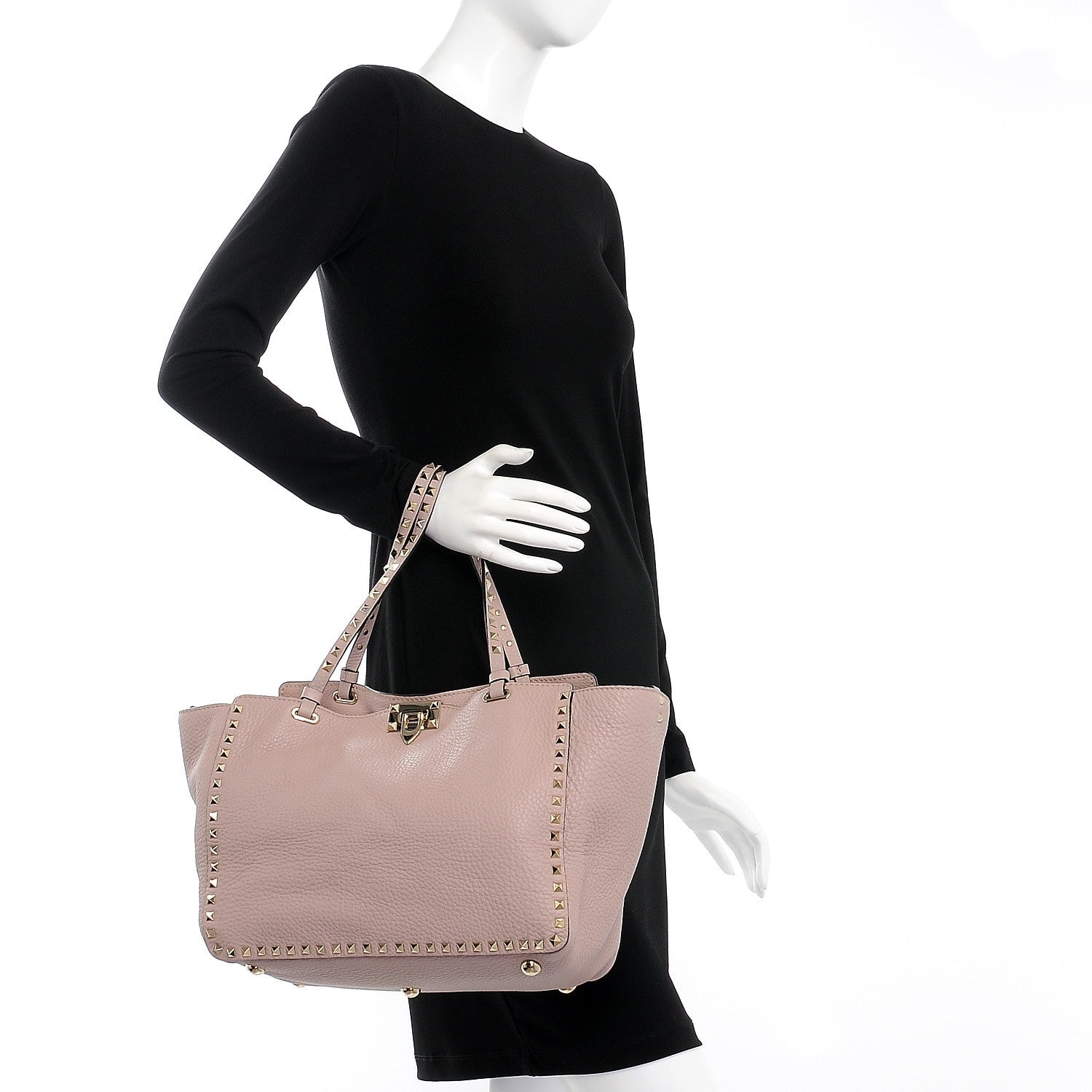 Valentino Garavani Pebbled Calfskin Medium Rockstud Tote Water Rose 3 of 8