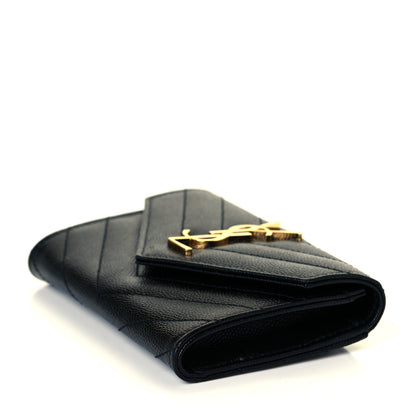 Saint Laurent Grain De Poudre Matelasse Chevron Small Monogram Envelope Wallet Black 5 of 8