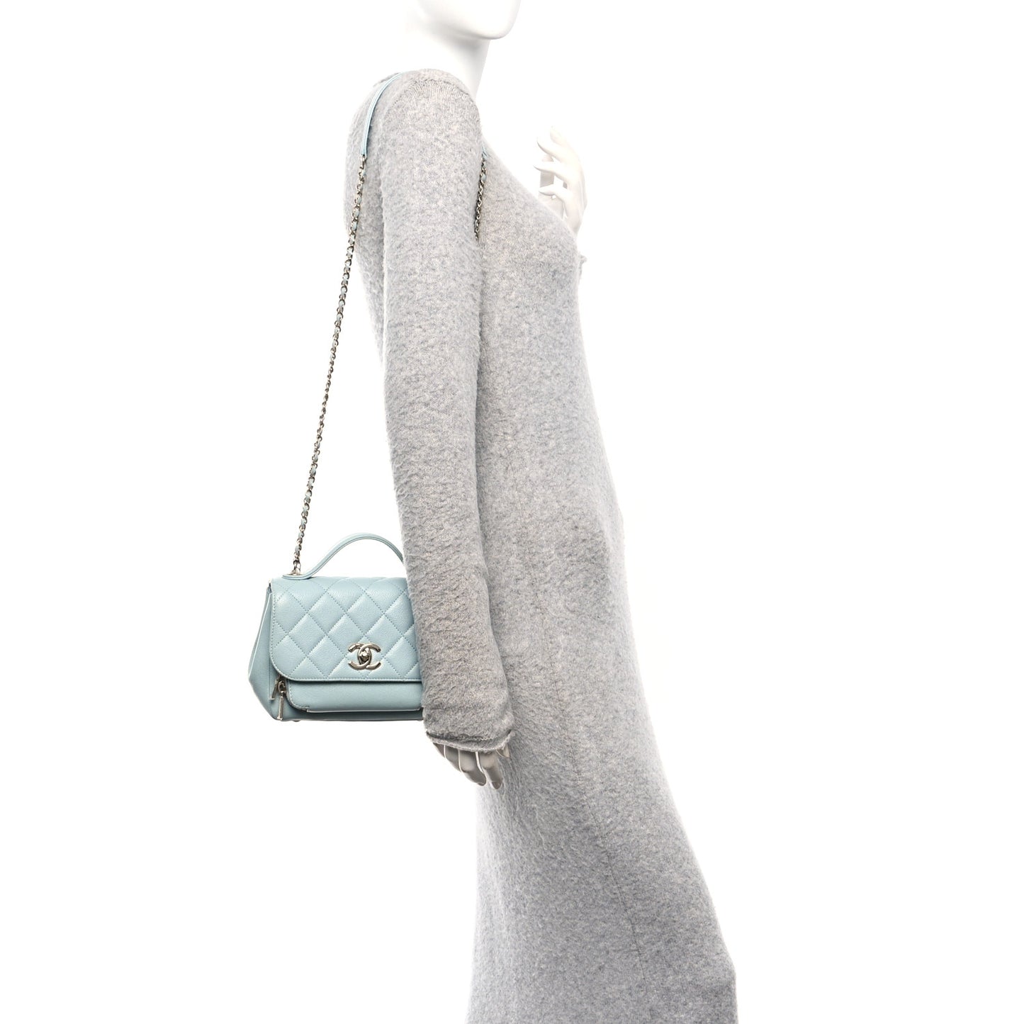 Caviar Quilted Small Business Affinity Flap Light Blue