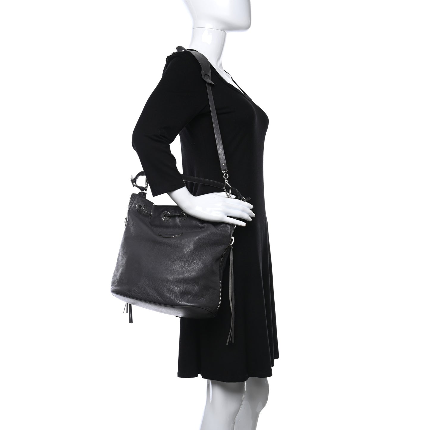 Veau Papier Plate Small Bucket Bag Gris Fossile