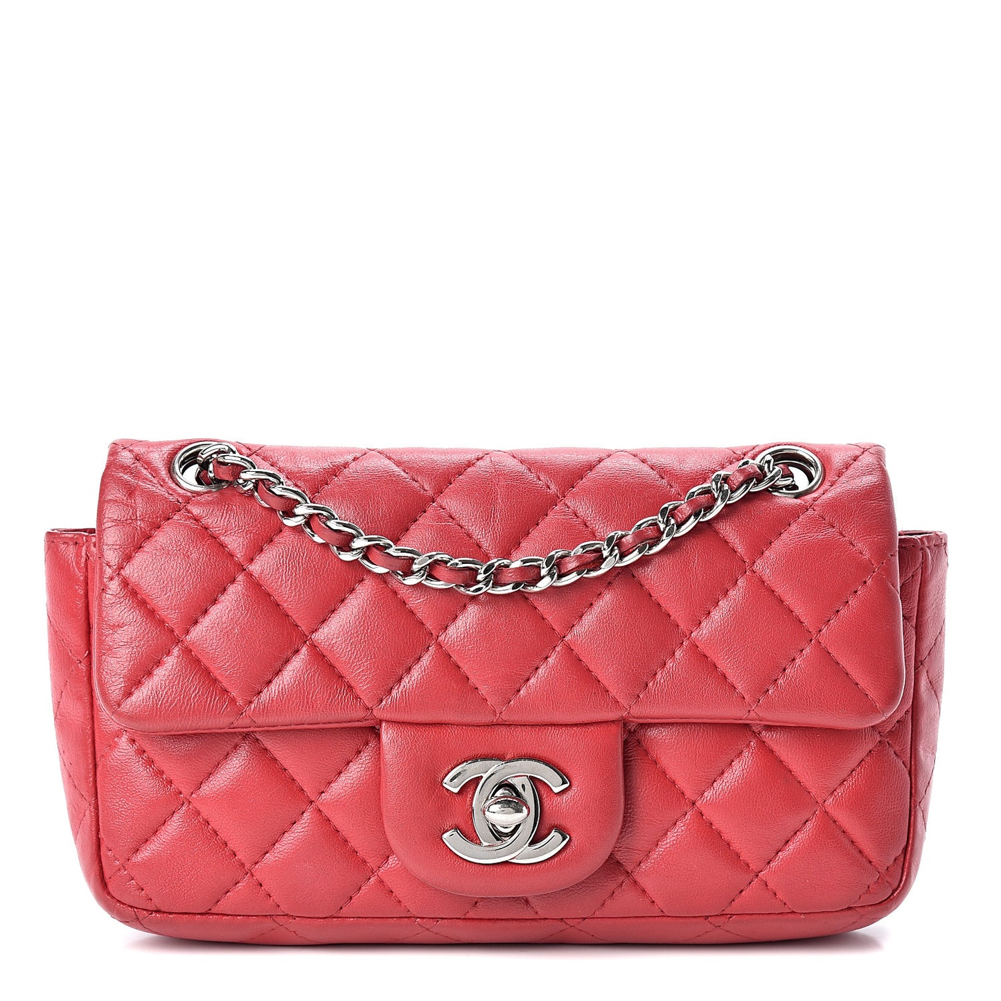 Lambskin Quilted Extra Mini Rectangular Flap Red