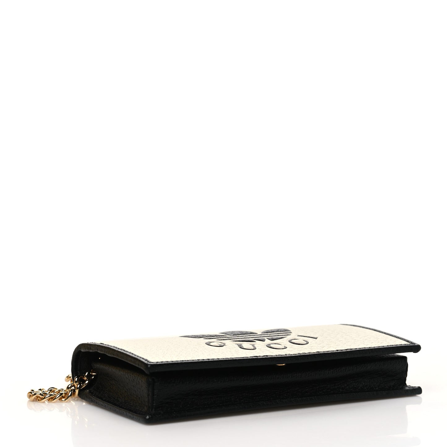 X ADIDAS Textured Dollar Calfskin Trefoil Embossed Wallet On Chain Off White Black