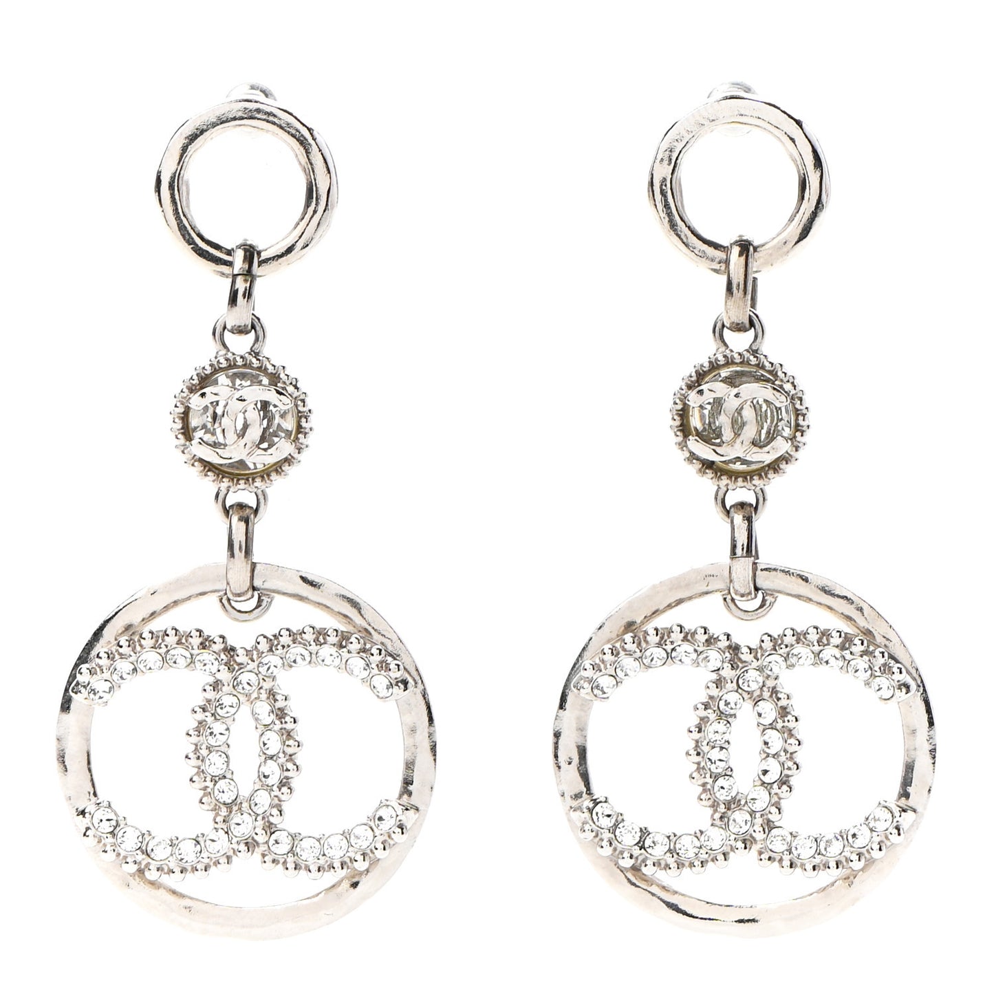 Crystal CC Circle Drop Earrings Silver