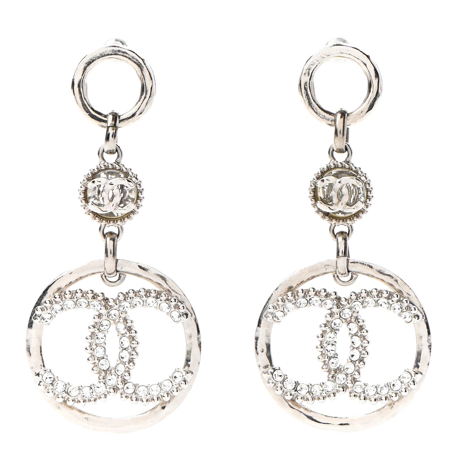 Chanel Crystal CC Circle Drop Earrings Silver 1 of 4