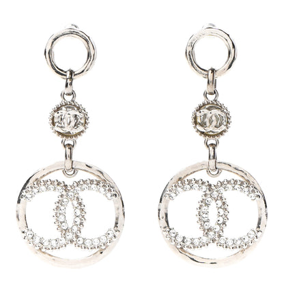 Chanel Crystal CC Circle Drop Earrings Silver 1 of 4