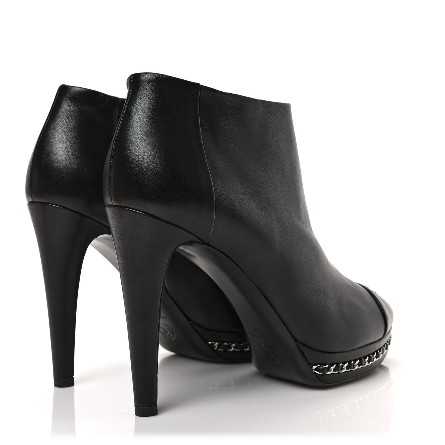 Lambskin CC Platform Cap Toe Chain Ankle Boots 40 Black