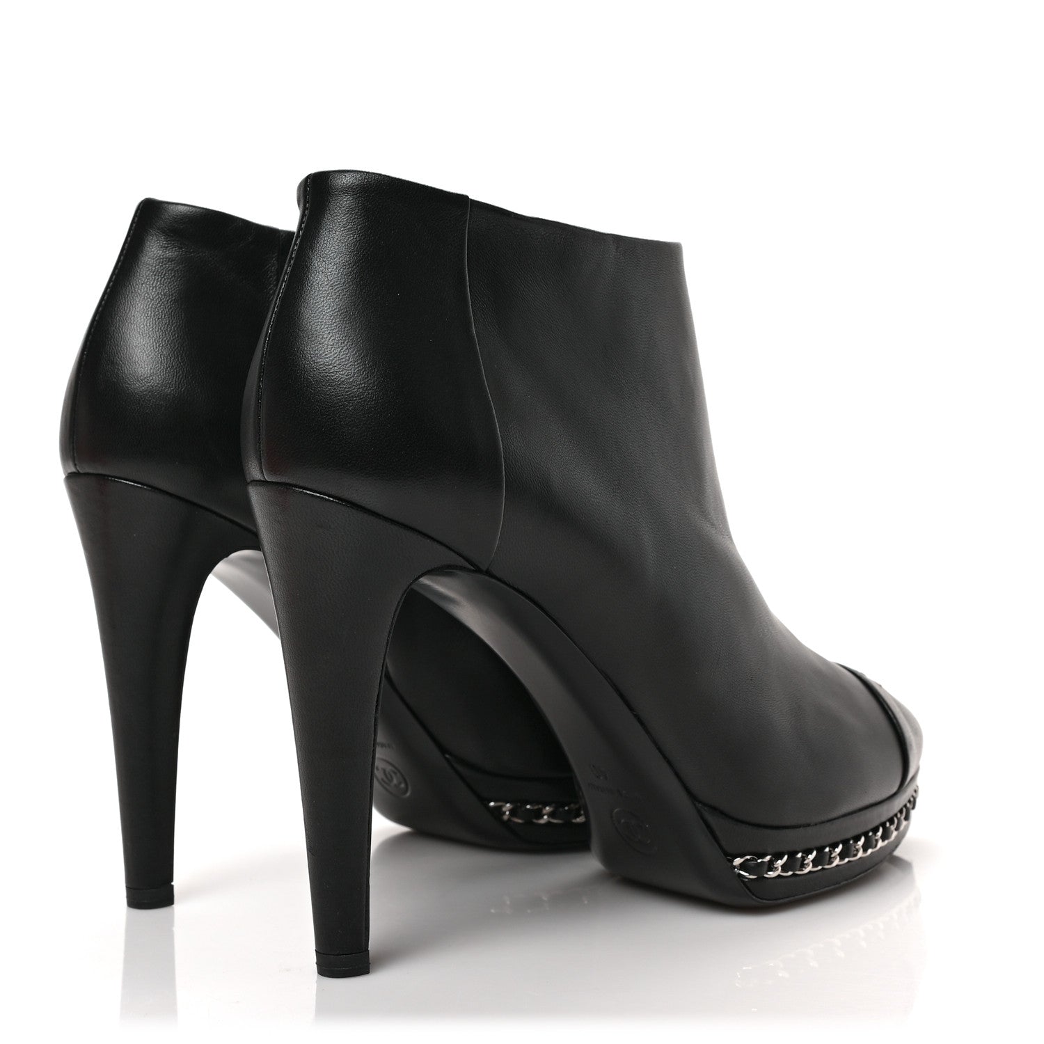 Chanel Lambskin CC Platform Cap Toe Chain Ankle Boots 40 Black 4 of 8