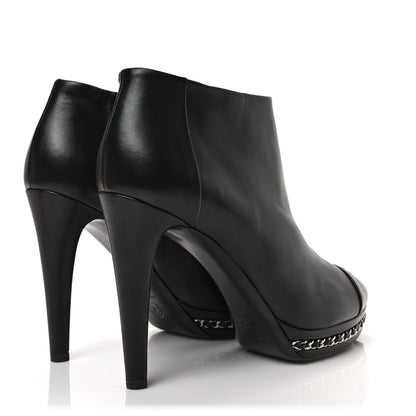 Chanel Lambskin CC Platform Cap Toe Chain Ankle Boots 40 Black 4 of 8