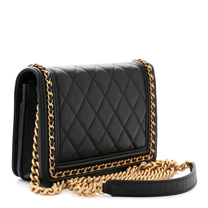 Chanel Caviar Quilted Chain Around Boy Wallet On Chain WOC Black 3 of 13