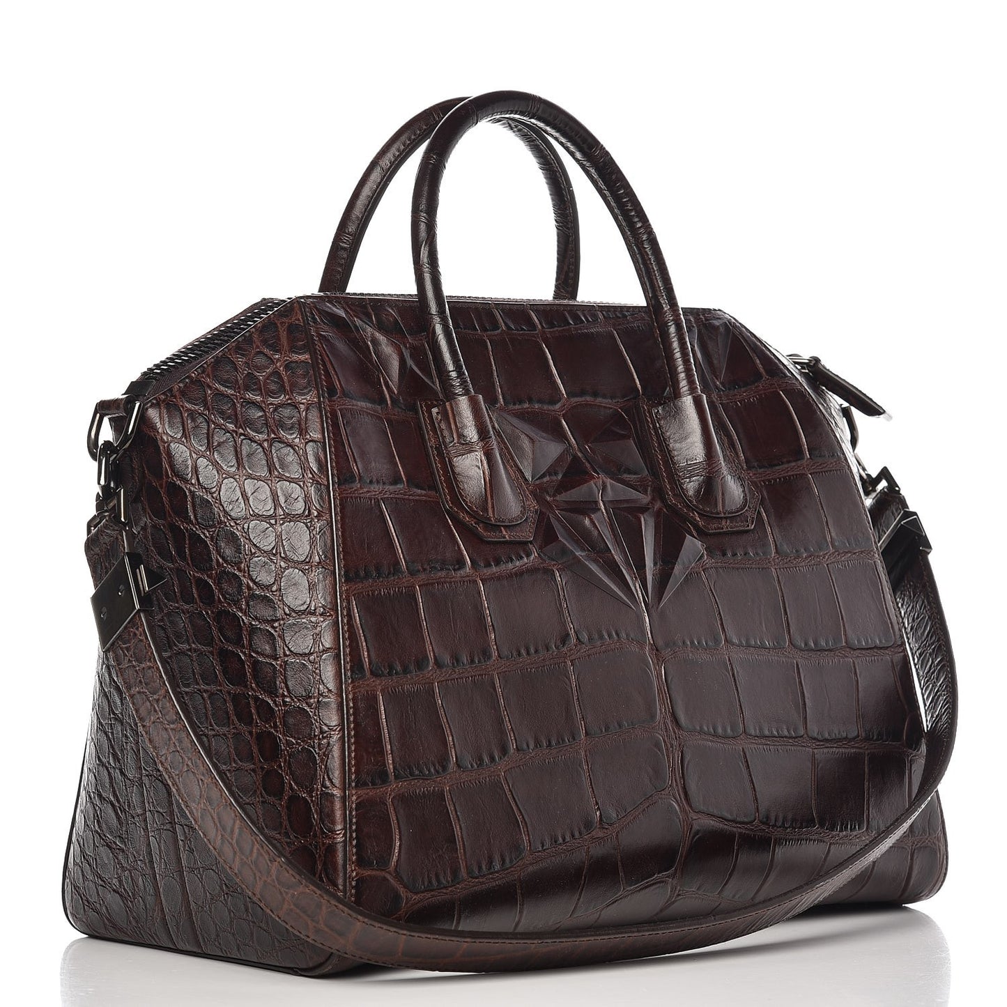 Calfskin Crocodile Embossed 3D Stud Medium Antigona Brown