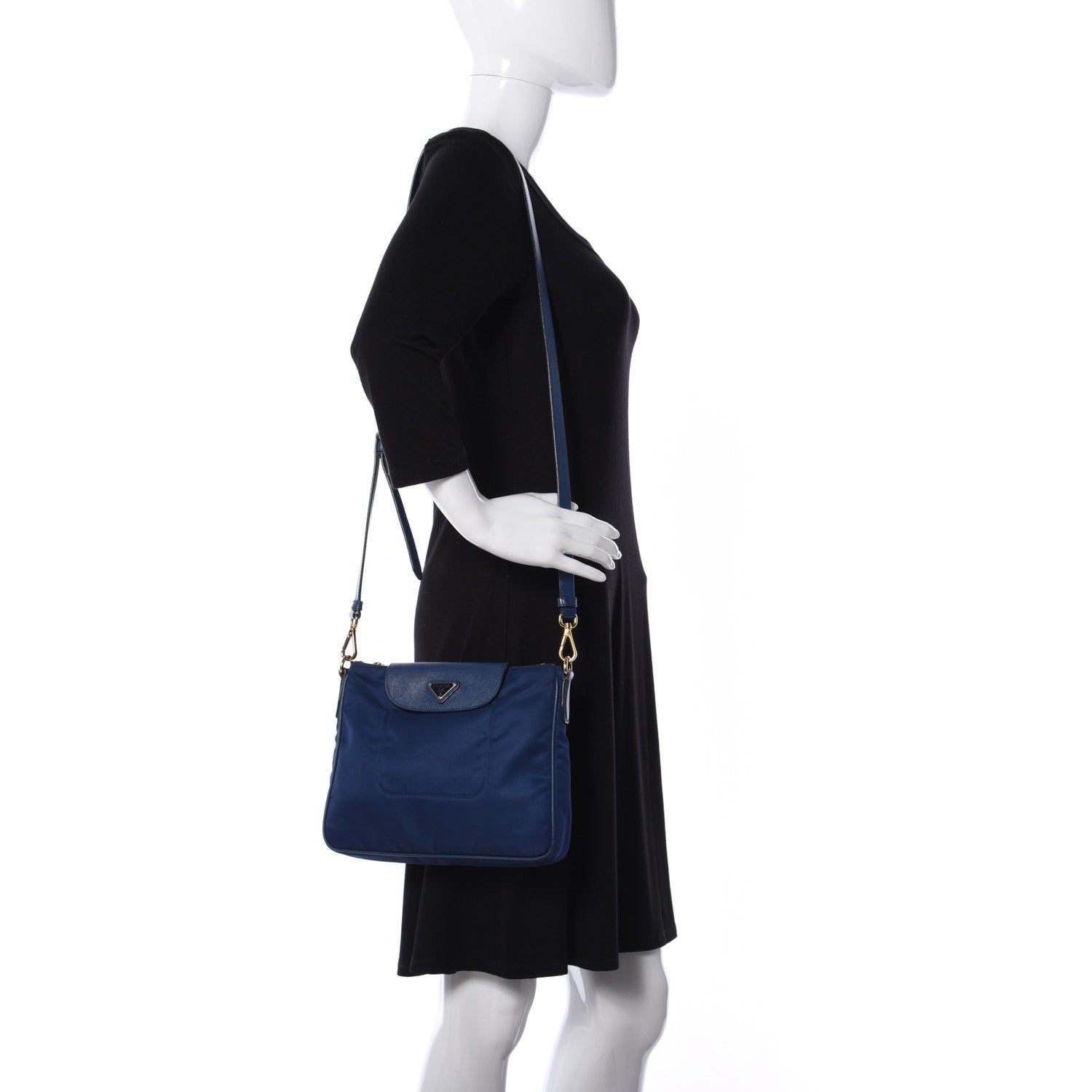 Prada Nylon Vela Saffiano Flat Flap Messenger Bag Baltico 2 of 9